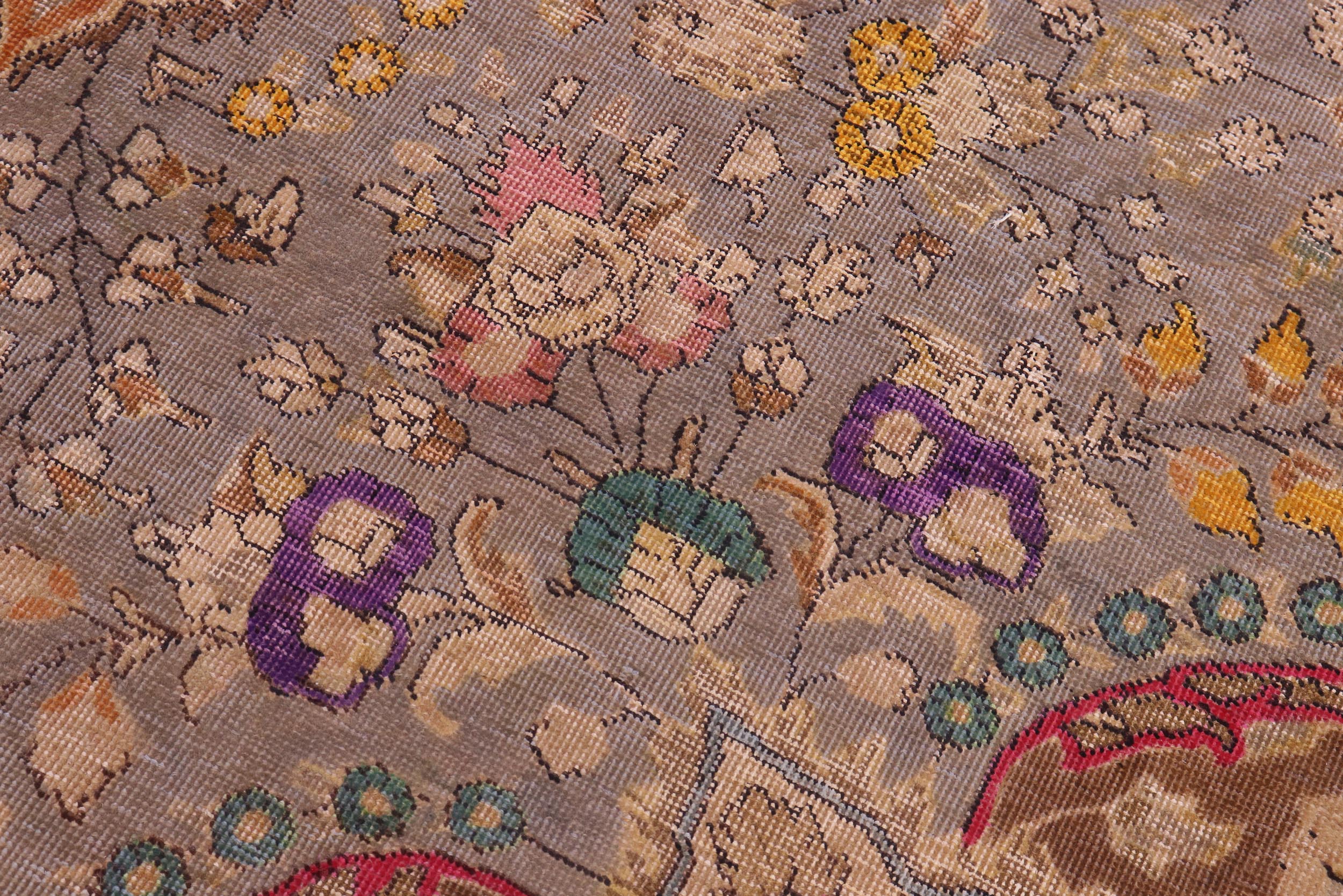 handmade Vintage Hand Painte Gray Brown Hand Knotted RECTANGLE 100% WOOL area rug 10' x 13'