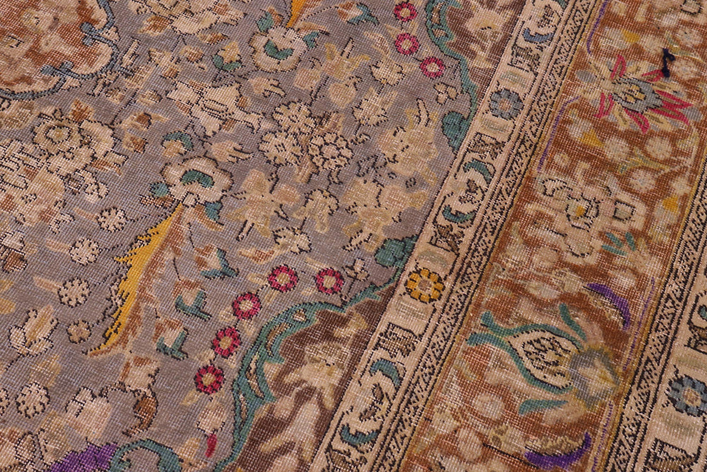 handmade Vintage Hand Painte Gray Brown Hand Knotted RECTANGLE 100% WOOL area rug 10' x 13'