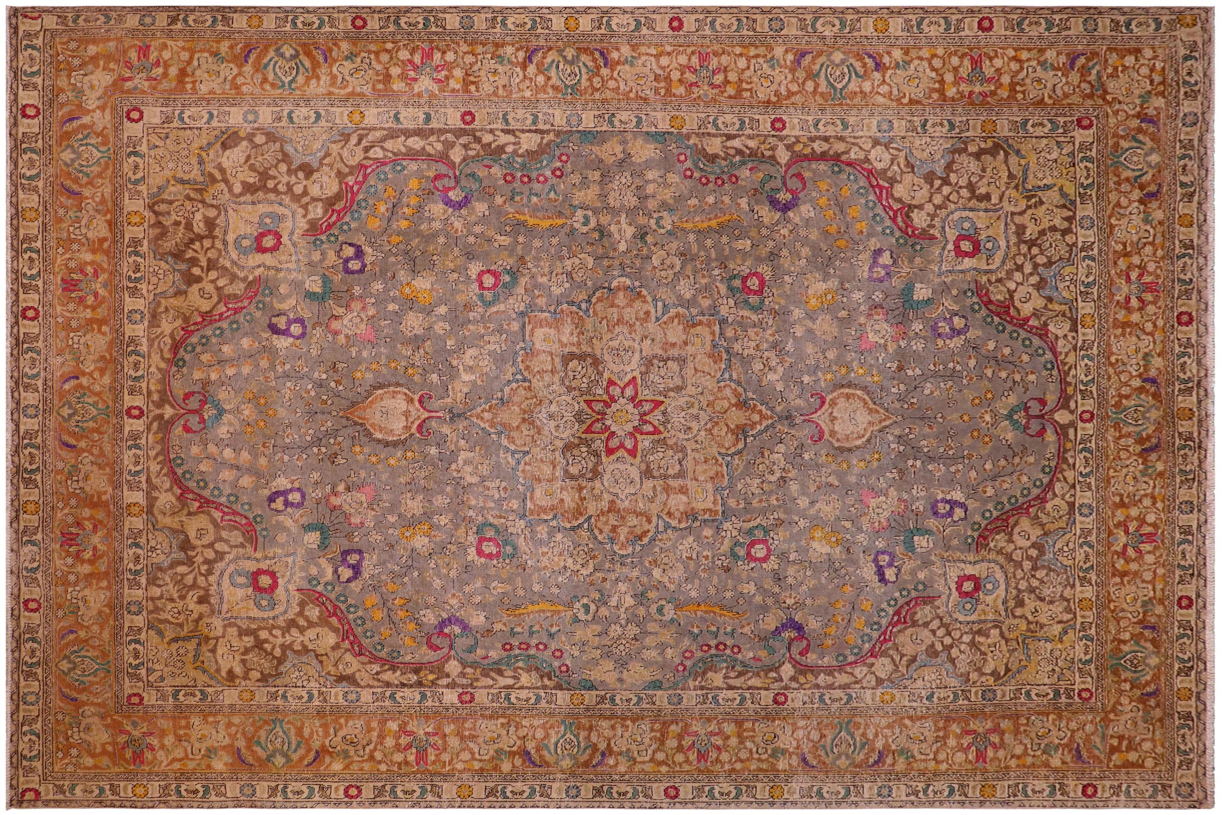 handmade Vintage Hand Painte Gray Brown Hand Knotted RECTANGLE 100% WOOL area rug 10' x 13'