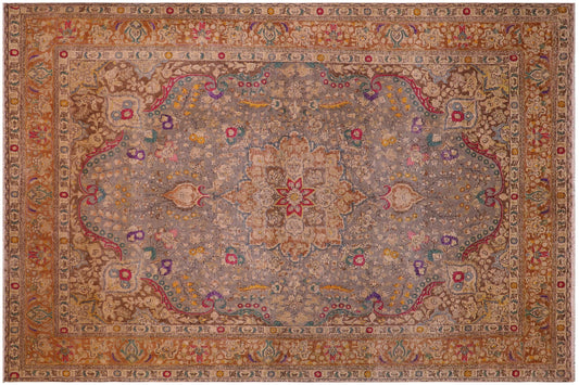 handmade Vintage Hand Painte Gray Brown Hand Knotted RECTANGLE 100% WOOL area rug 10' x 13'