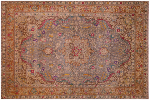 handmade Vintage Hand Painte Gray Brown Hand Knotted RECTANGLE 100% WOOL area rug 10' x 13'