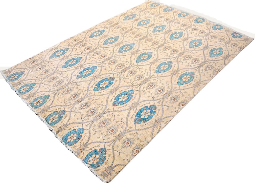 handmade Modern Kafkaz Ivory Blue Hand Knotted RECTANGLE 100% WOOL area rug 12 x 15