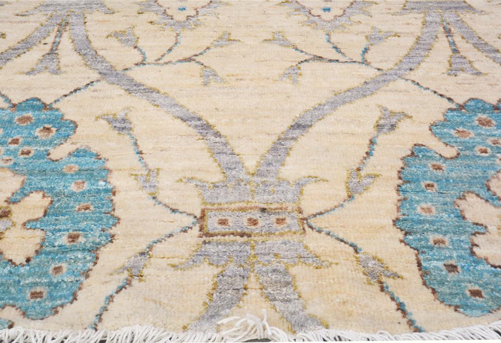 handmade Modern Kafkaz Ivory Blue Hand Knotted RECTANGLE 100% WOOL area rug 12 x 15