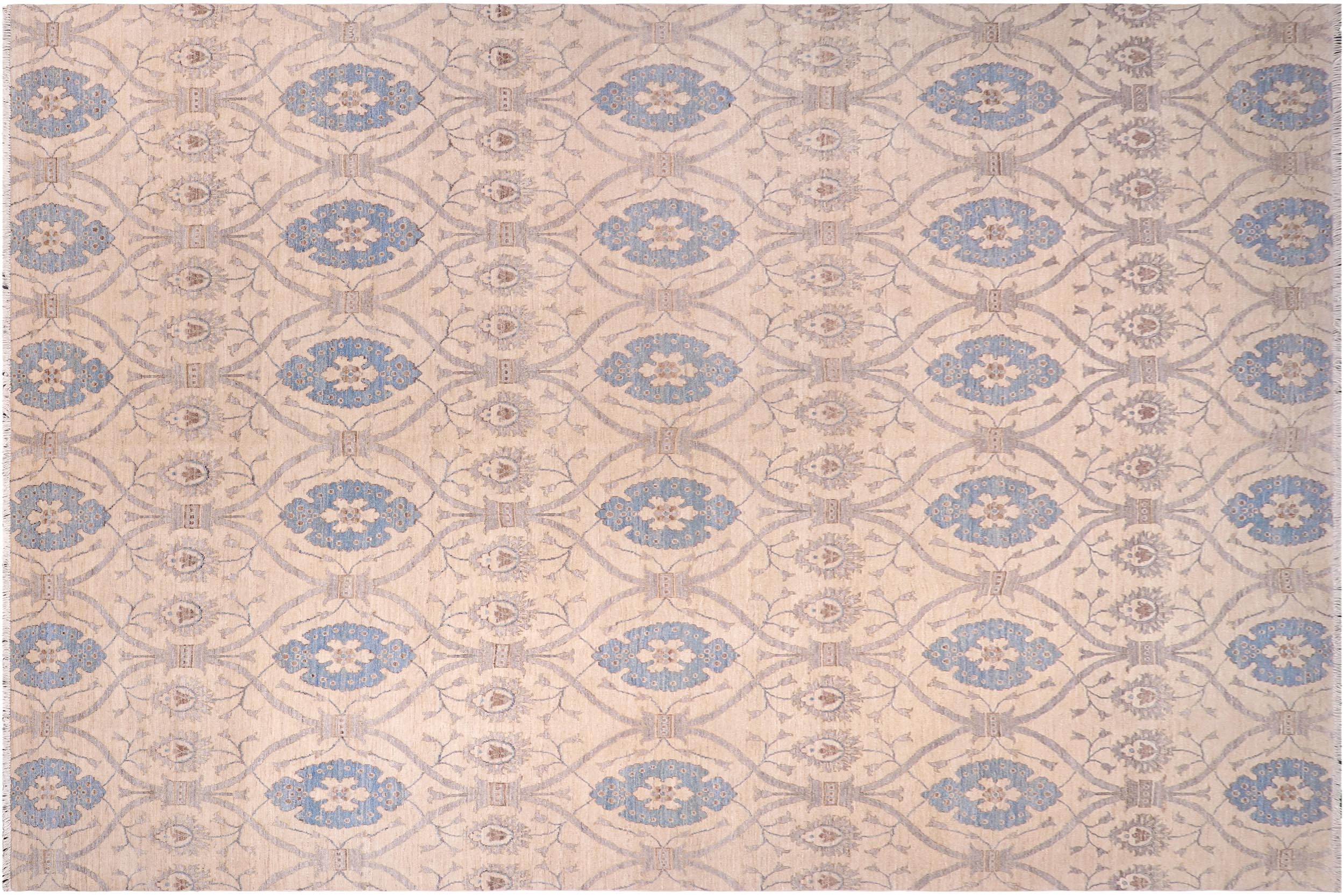 handmade Modern Kafkaz Ivory Blue Hand Knotted RECTANGLE 100% WOOL area rug 12' x 15'