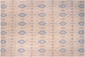 12x15 hand knotted modern wool rug in ivory and blue - Eclectic Israel