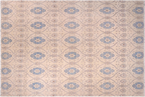 handmade Modern Kafkaz Ivory Blue Hand Knotted RECTANGLE 100% WOOL area rug 12' x 15'
