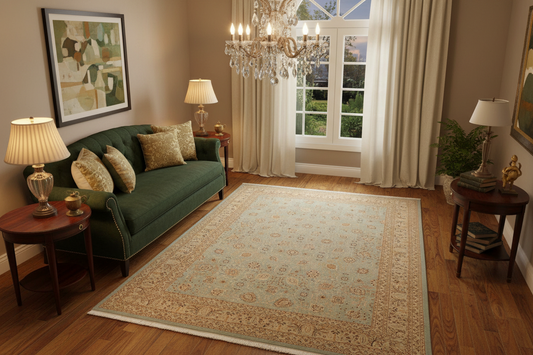 handmade Transitional Design Blue Ivory Hand Knotted RECTANGLE 100% WOOL area rug 10' x 14'