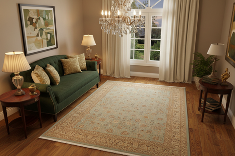 handmade Transitional Design Blue Ivory Hand Knotted RECTANGLE 100% WOOL area rug 10' x 14'