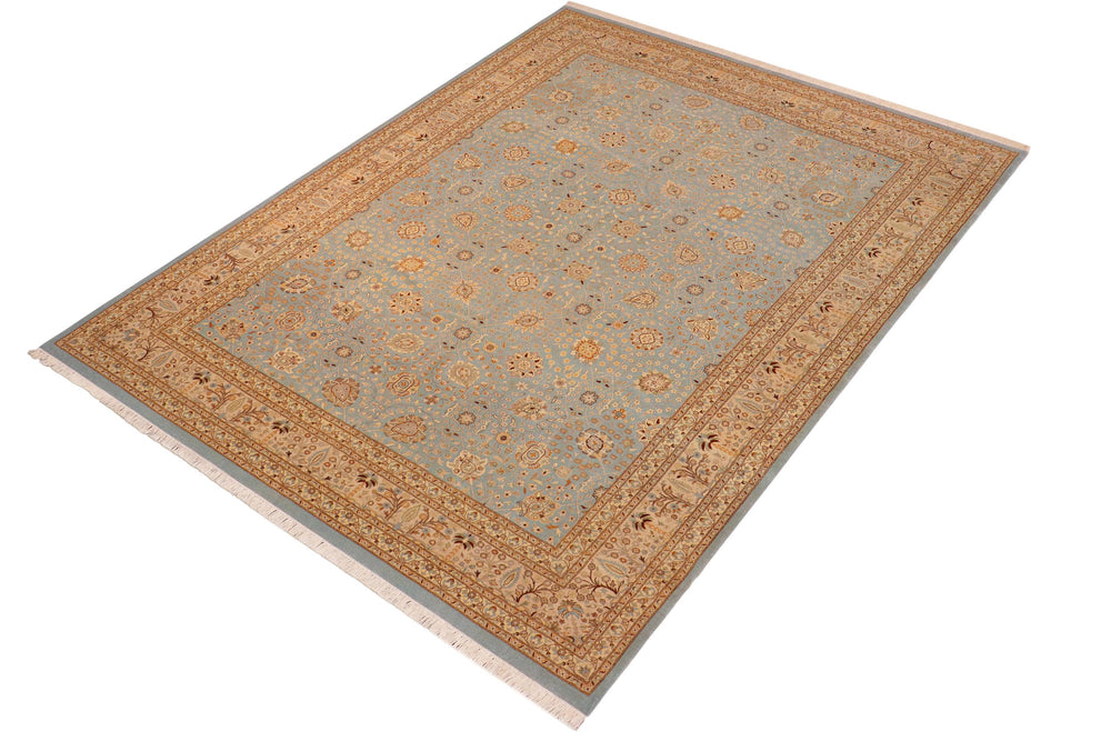 handmade Transitional Design Blue Tan Hand Knotted RECTANGLE 100% WOOL area rug 10' x 14'