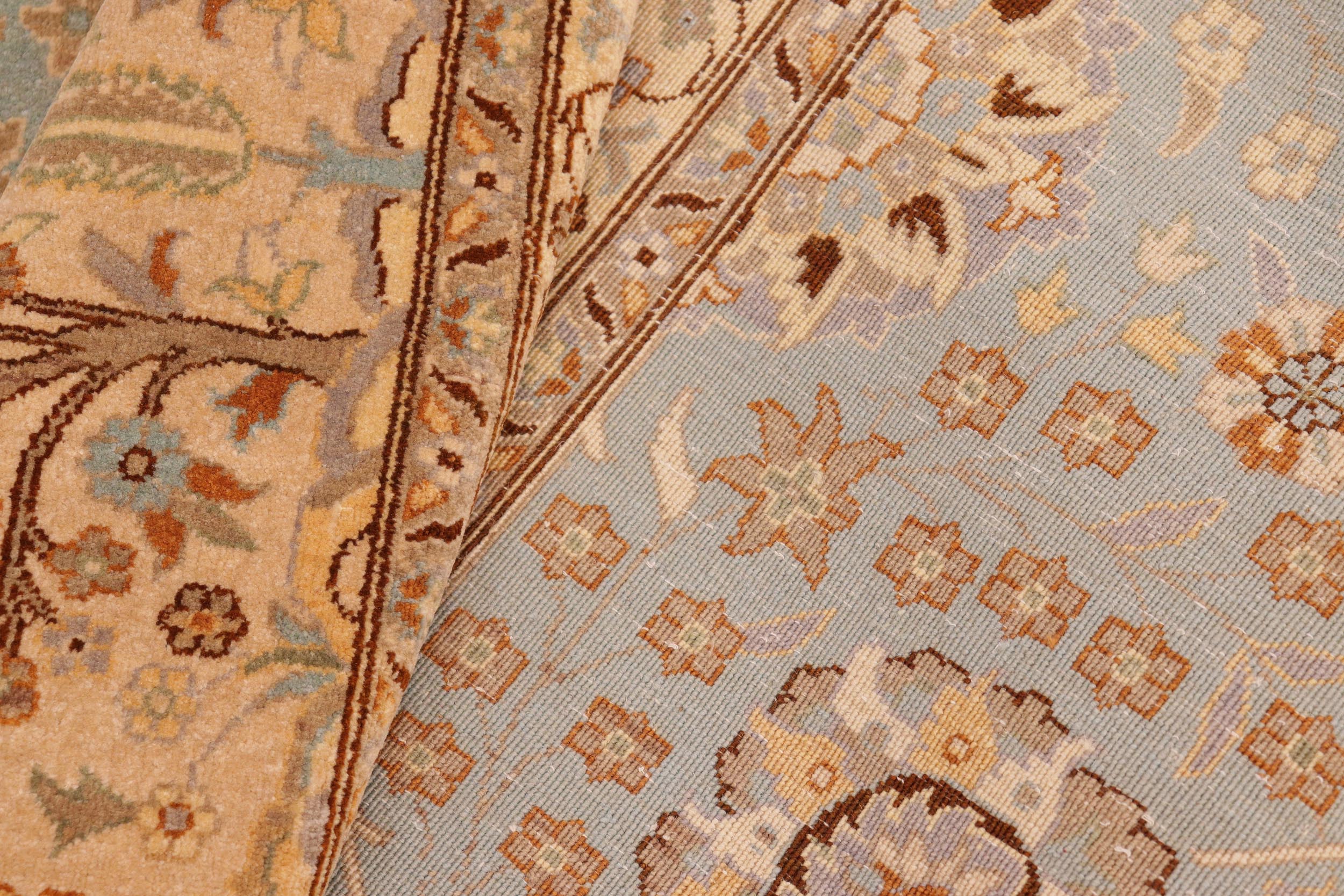 handmade Transitional Design Blue Tan Hand Knotted RECTANGLE 100% WOOL area rug 10' x 14'