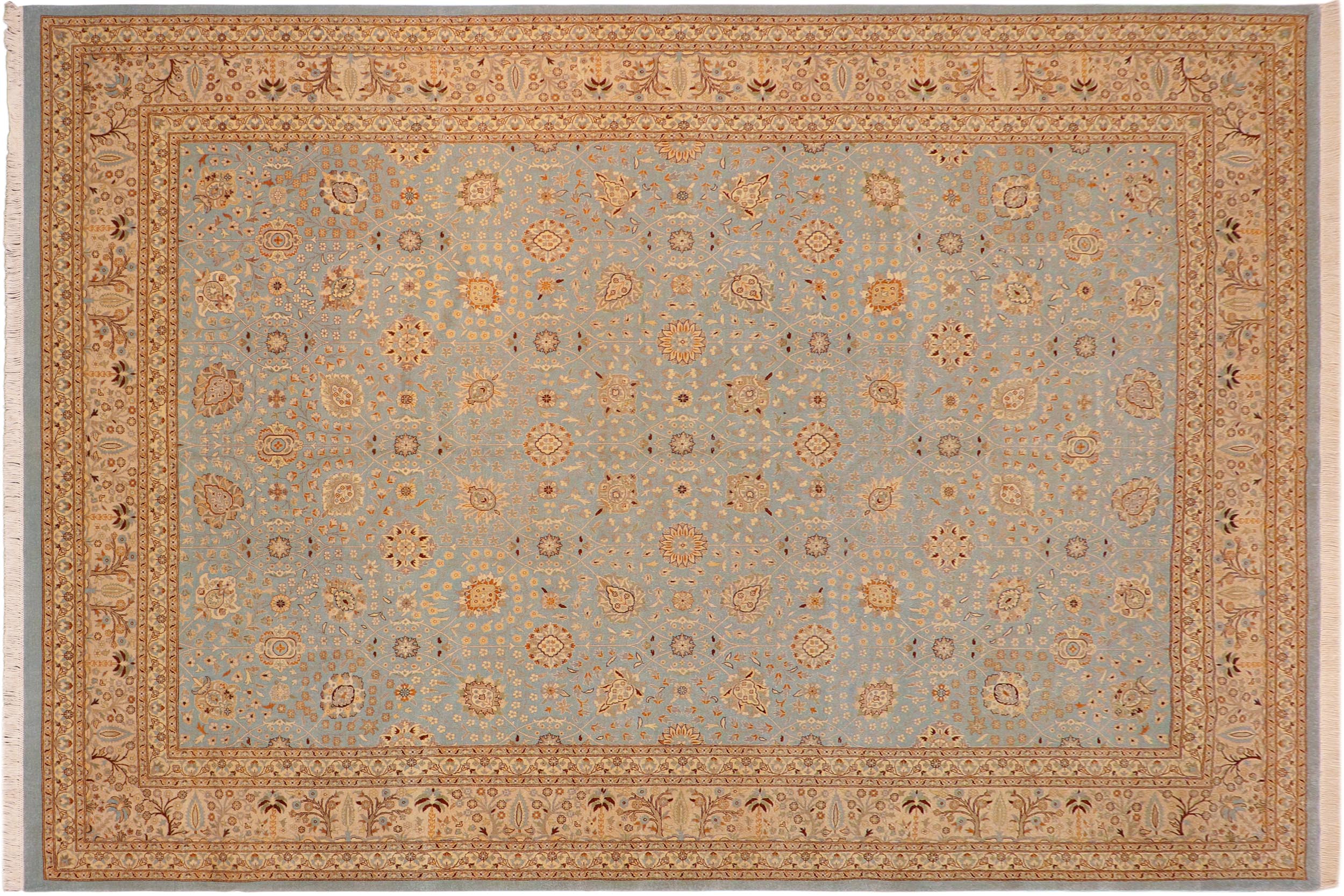 handmade Transitional Design Blue Tan Hand Knotted RECTANGLE 100% WOOL area rug 10' x 14'
