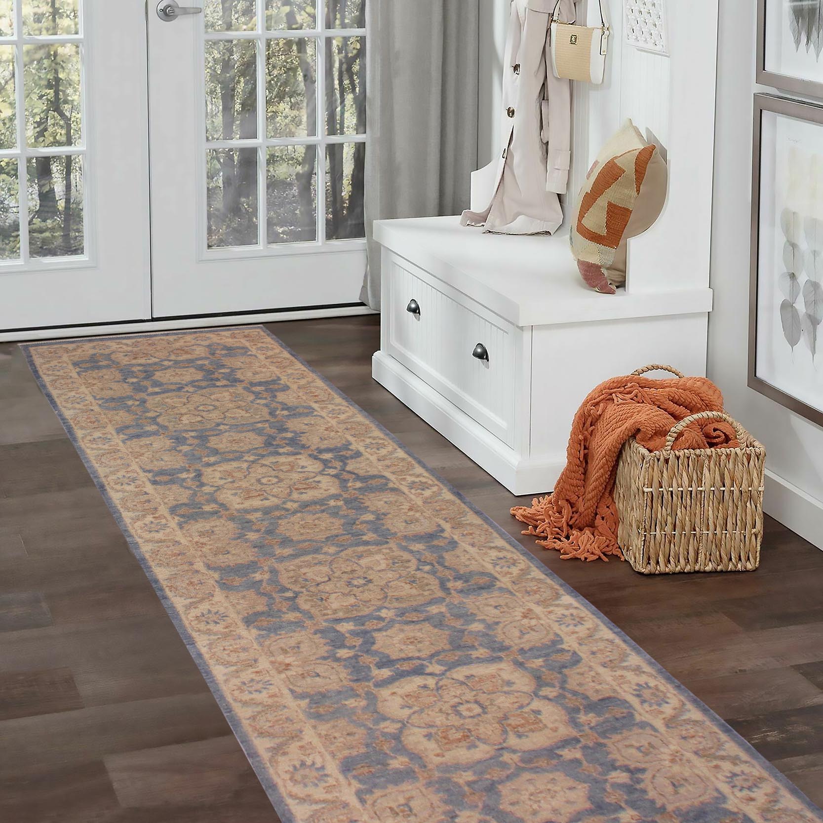 handmade Traditional Kafkaz Blue Ivory Hand Knotted RUNNER 100% WOOL area rug 3' x 13'