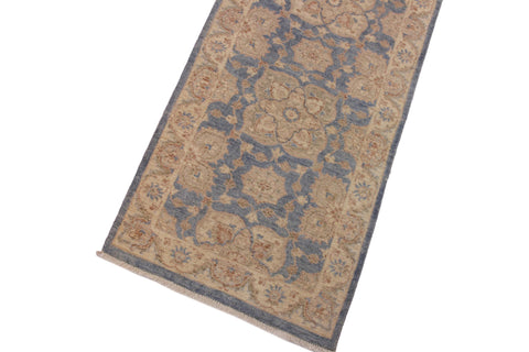 handmade Traditional Kafkaz Blue Ivory Hand Knotted RUNNER 100% WOOL area rug 3' x 13'