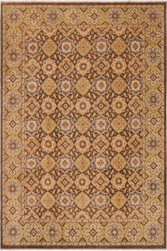 handmade Transitional Kafkaz Brown Green Hand Knotted RECTANGLE 100% WOOL area rug 9 x 11