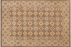 9x11 hand knotted transitional wool rug in brown and green - Boho Chic Marty