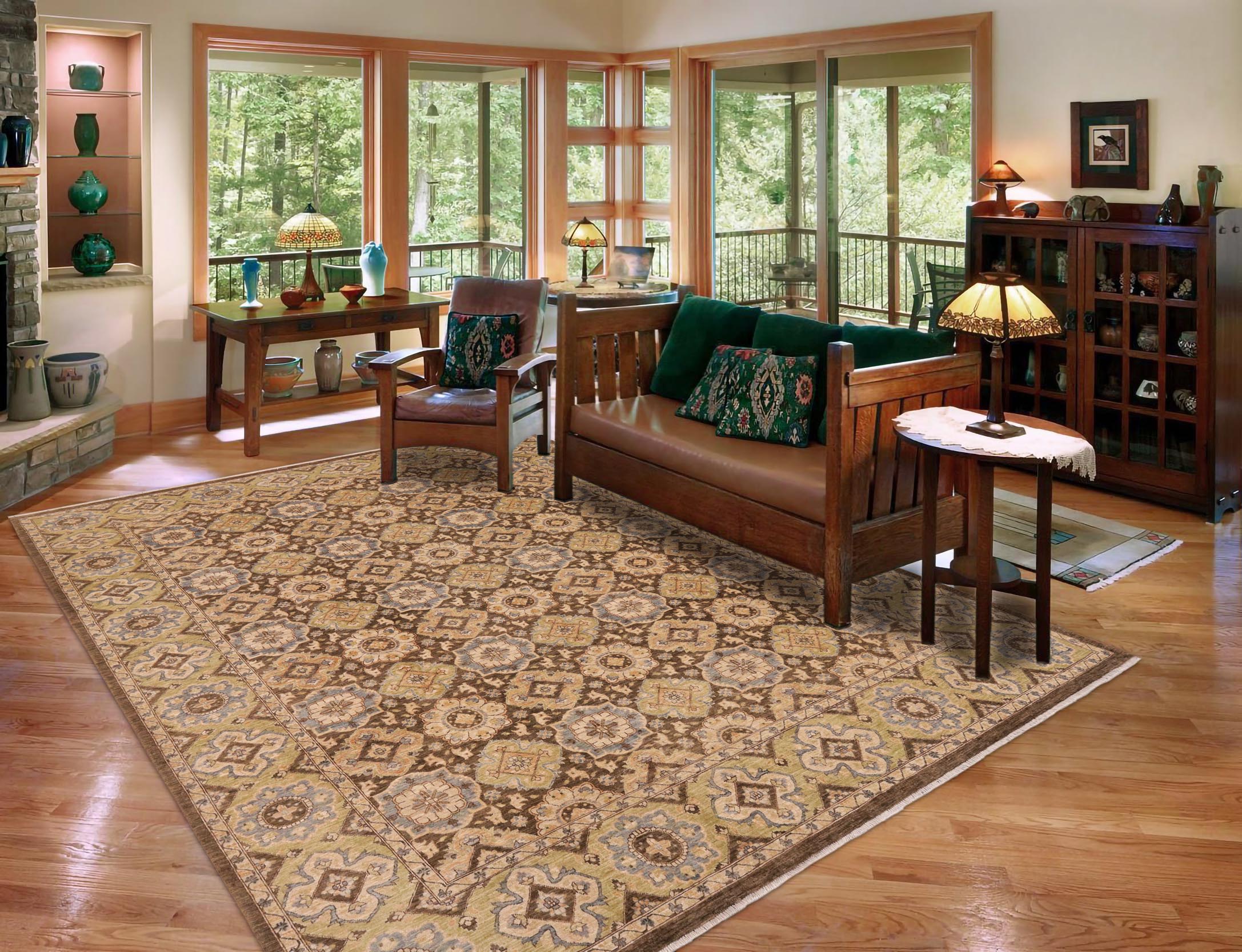 handmade Transitional Kafkaz Brown Green Hand Knotted RECTANGLE 100% WOOL area rug 9' x 11'