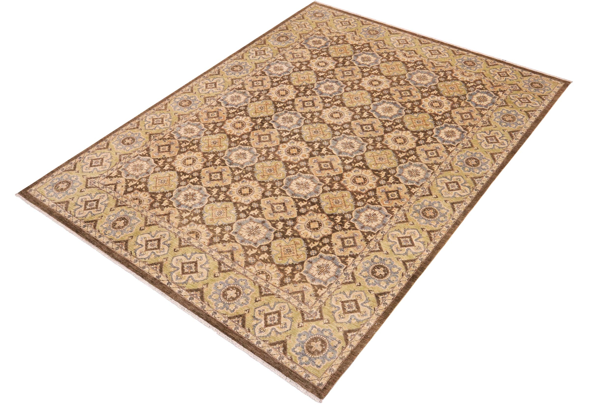 handmade Transitional Kafkaz Brown Green Hand Knotted RECTANGLE 100% WOOL area rug 9' x 11'