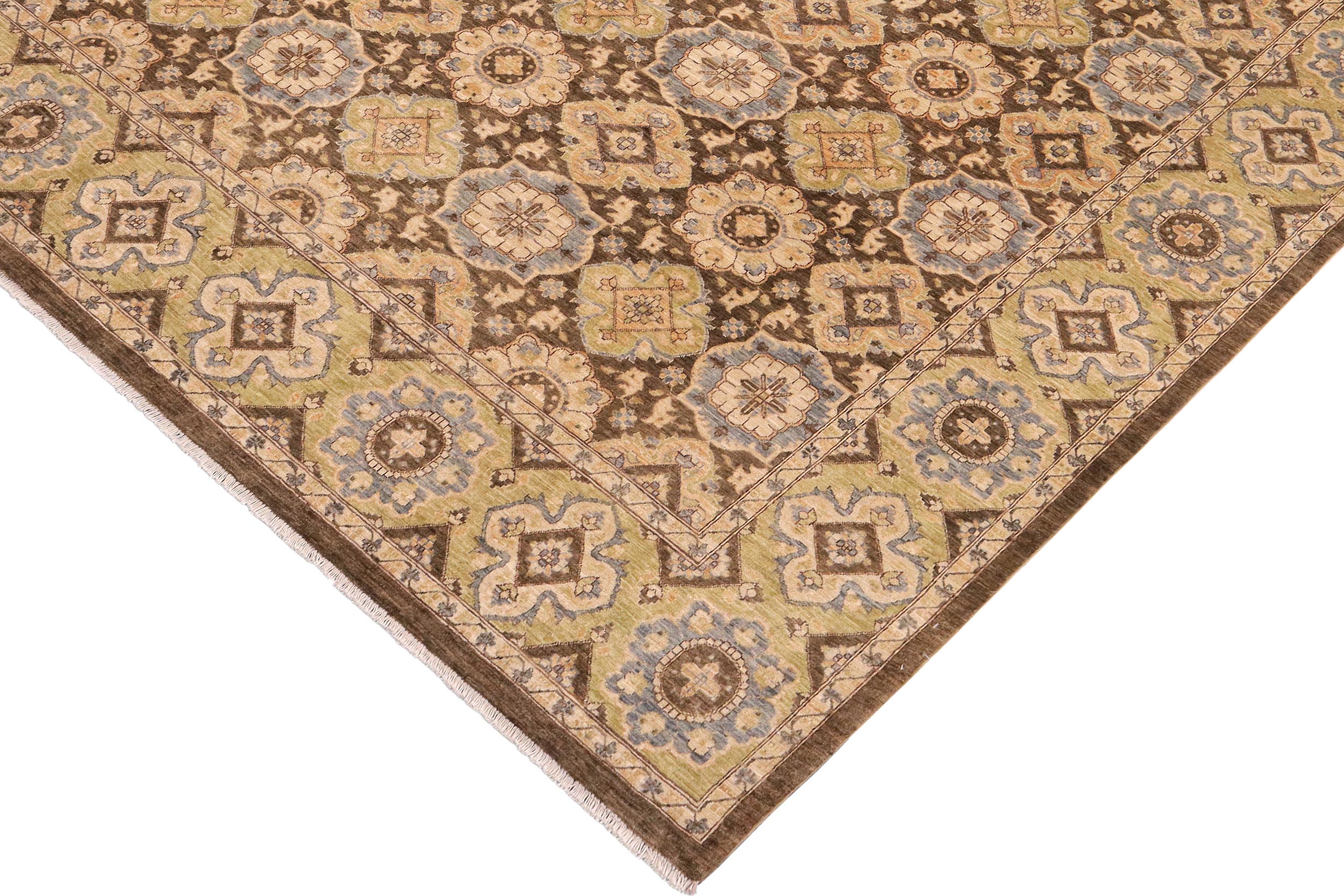 handmade Transitional Kafkaz Brown Green Hand Knotted RECTANGLE 100% WOOL area rug 9' x 11'