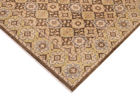 handmade Transitional Kafkaz Brown Green Hand Knotted RECTANGLE 100% WOOL area rug 9' x 11'