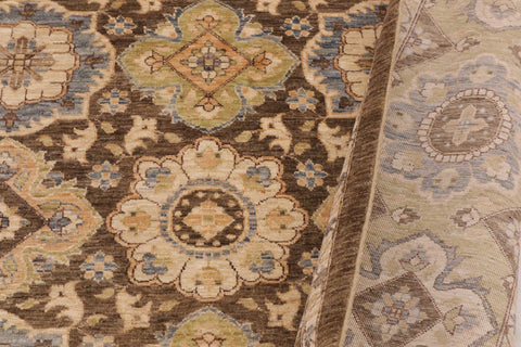 handmade Transitional Kafkaz Brown Green Hand Knotted RECTANGLE 100% WOOL area rug 9' x 11'