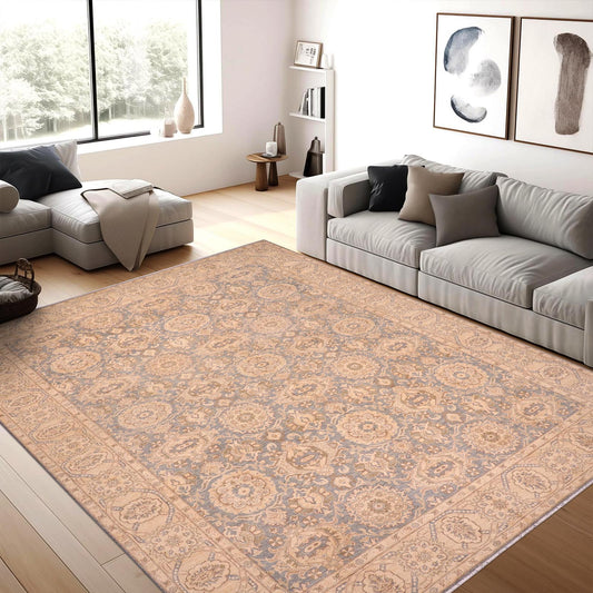 handmade Transitional Kafkaz Blue Tan Hand Knotted RECTANGLE 100% WOOL area rug 10' x 14'