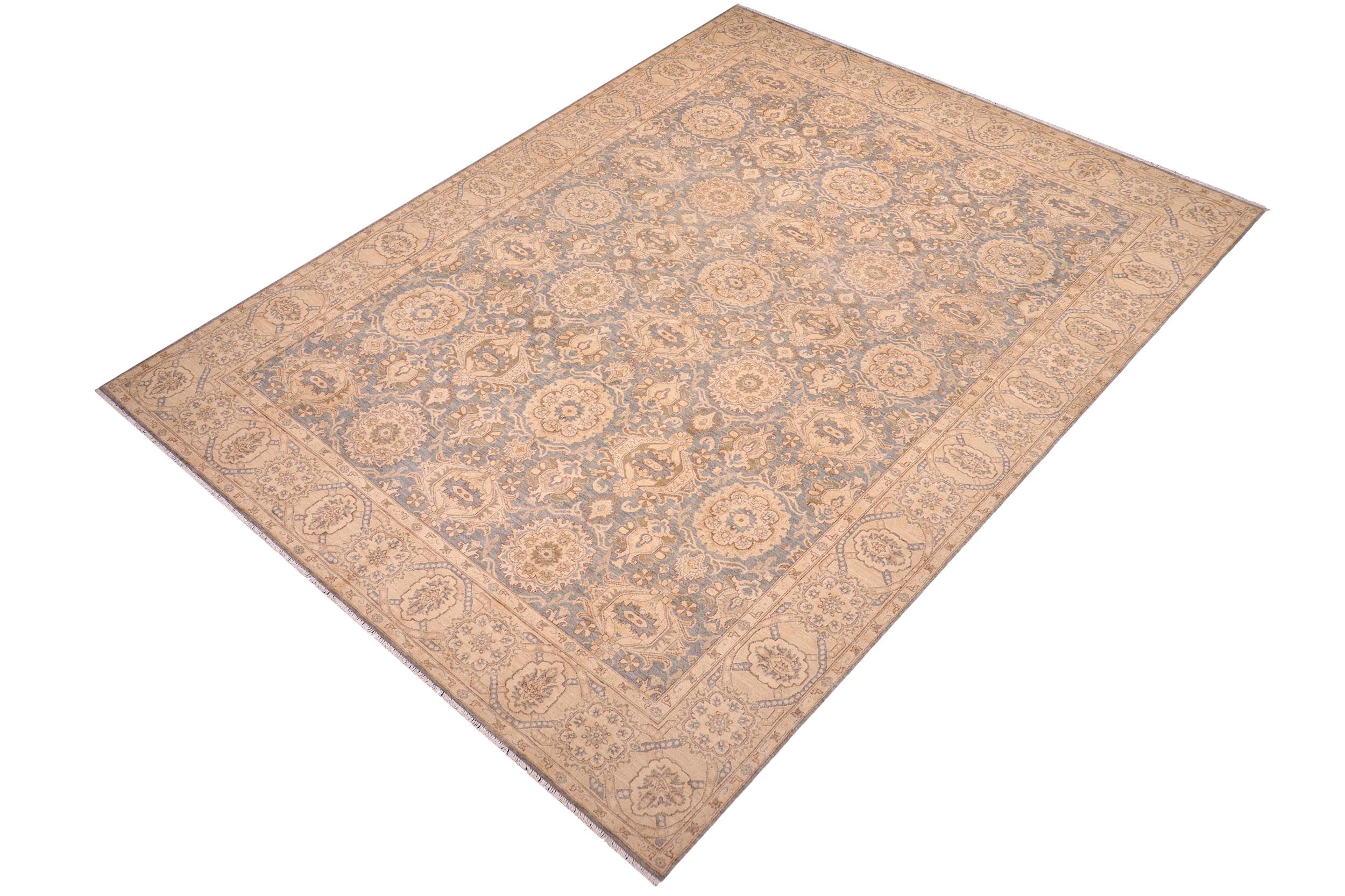 handmade Transitional Kafkaz Blue Tan Hand Knotted RECTANGLE 100% WOOL area rug 10' x 14'