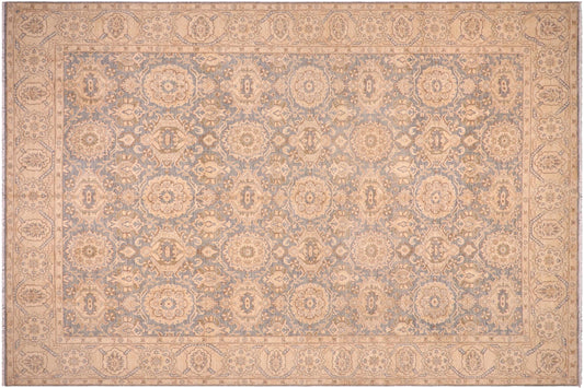 handmade Transitional Kafkaz Blue Tan Hand Knotted RECTANGLE 100% WOOL area rug 10' x 14'