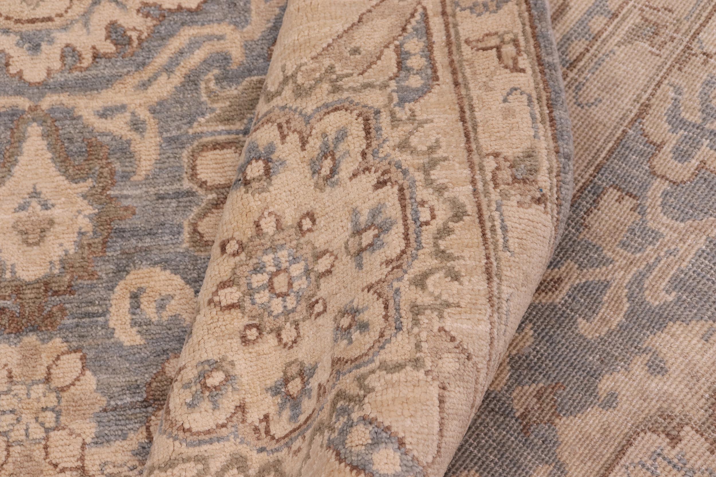 handmade Transitional Kafkaz Blue Tan Hand Knotted RECTANGLE 100% WOOL area rug 10' x 14'