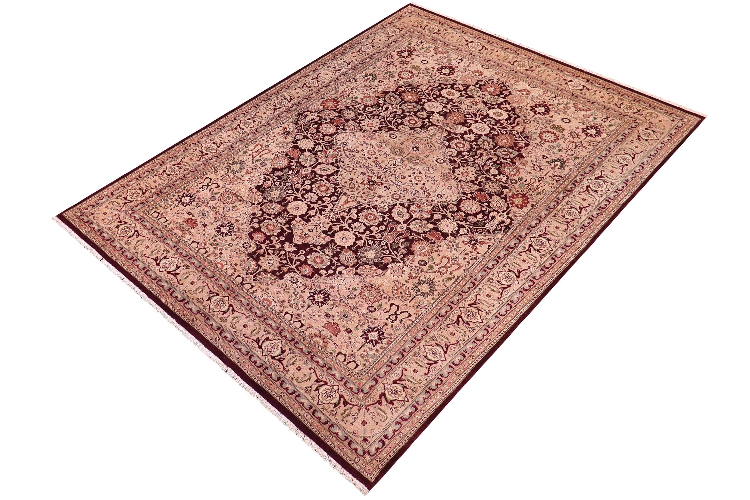 handmade Traditional Tabriz Aubergine Tan Hand Knotted RECTANGLE 100% WOOL area rug 6x9