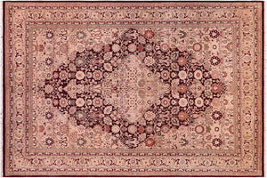 7x9 hand knotted Vegetable Dyed wool rug in aubergine and tan - Tabriz Istanbul Kaleigh