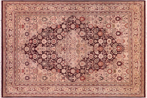 handmade Traditional Tabriz Aubergine Tan Hand Knotted RECTANGLE 100% WOOL area rug 6x9