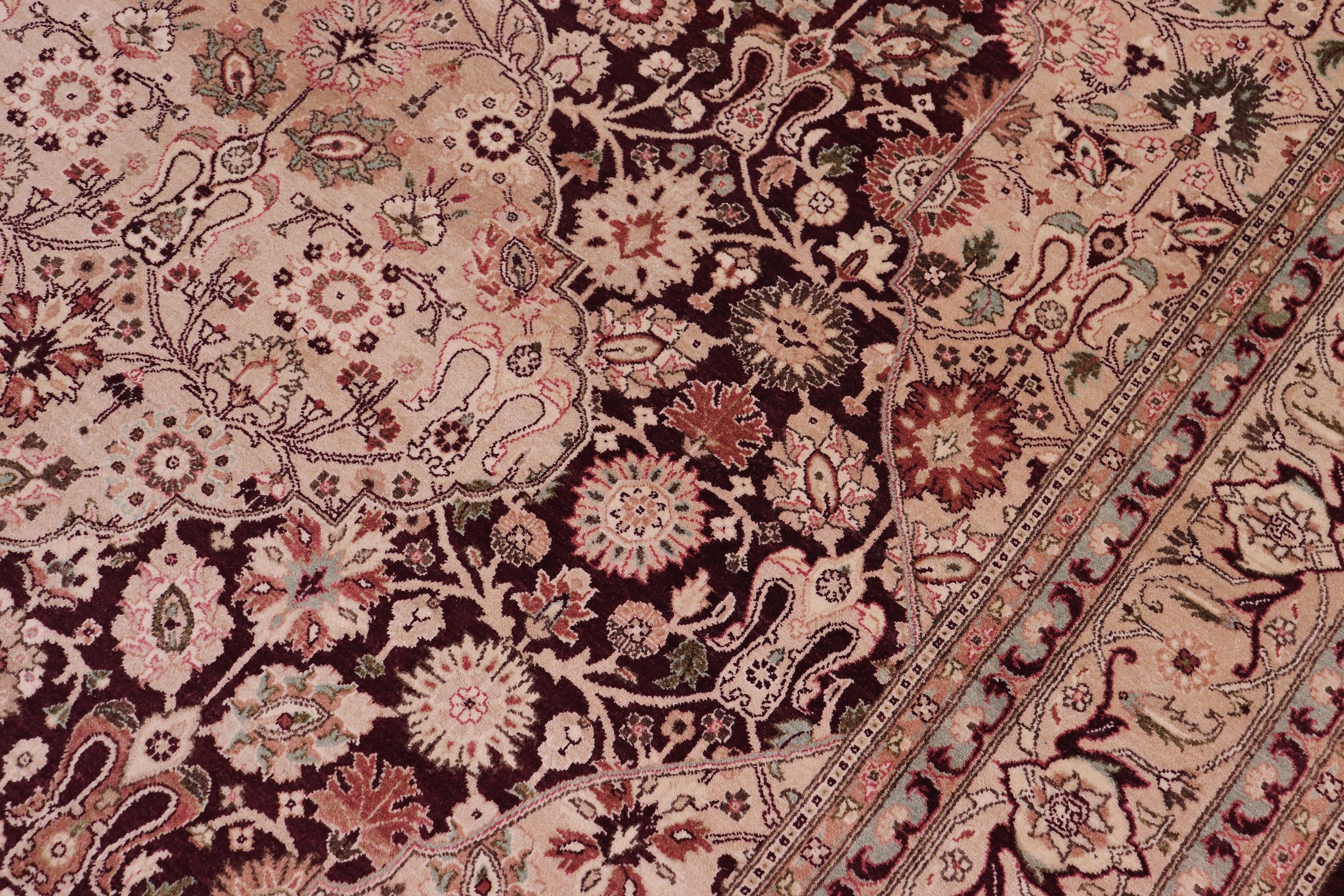 handmade Traditional Tabriz Aubergine Tan Hand Knotted RECTANGLE 100% WOOL area rug 6x9