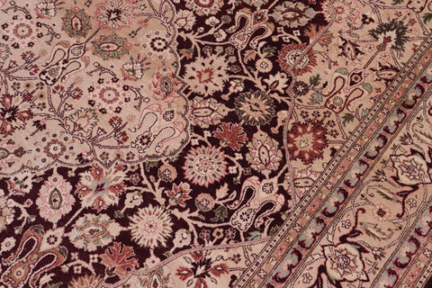 handmade Traditional Tabriz Aubergine Tan Hand Knotted RECTANGLE 100% WOOL area rug 6x9