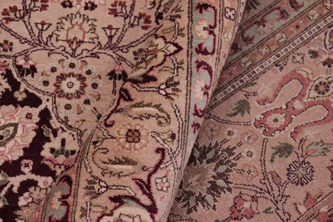 handmade Traditional Tabriz Aubergine Tan Hand Knotted RECTANGLE 100% WOOL area rug 6x9