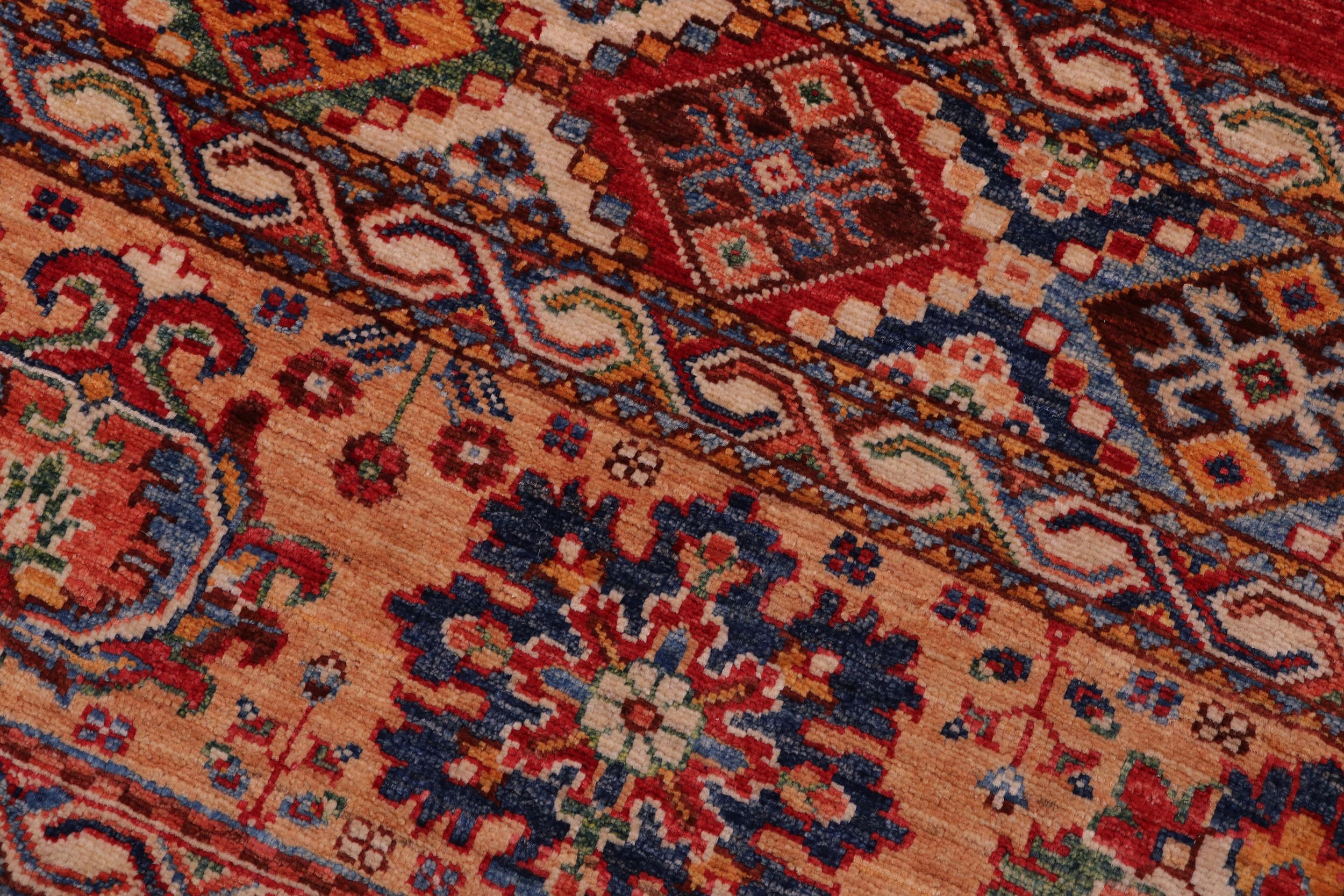 handmade Geometric Kurjean Blue Gold Hand Knotted RECTANGLE 100% WOOL area rug 5x7