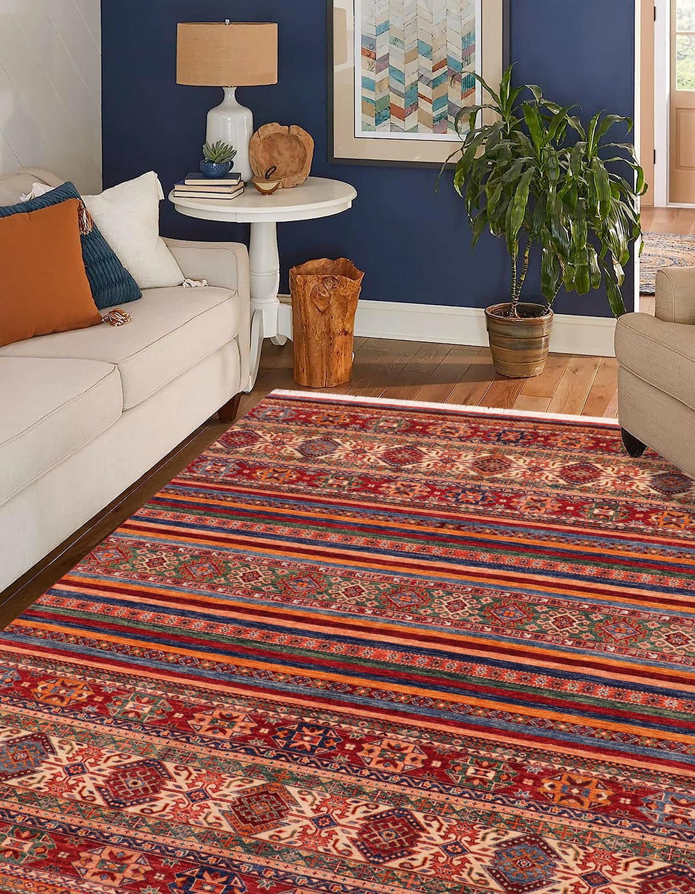 handmade Geometric Kurjean Rust Blue Hand Knotted RECTANGLE 100% WOOL area rug 6x10