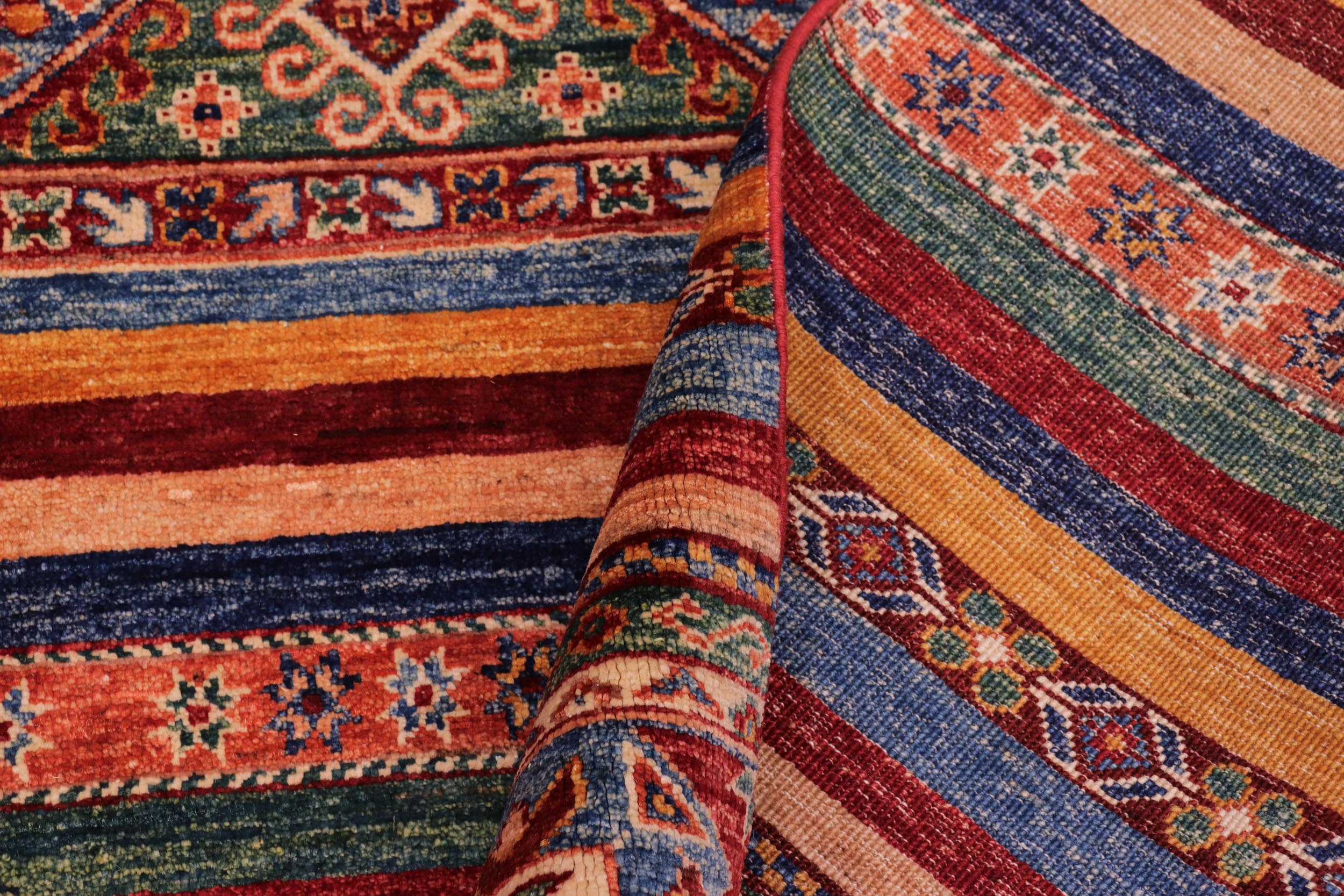 handmade Geometric Kurjean Rust Blue Hand Knotted RECTANGLE 100% WOOL area rug 6x10