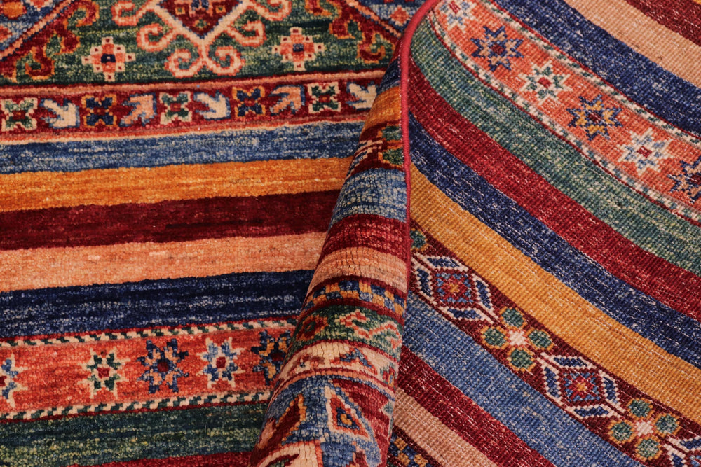 handmade Geometric Kurjean Rust Blue Hand Knotted RECTANGLE 100% WOOL area rug 6x10