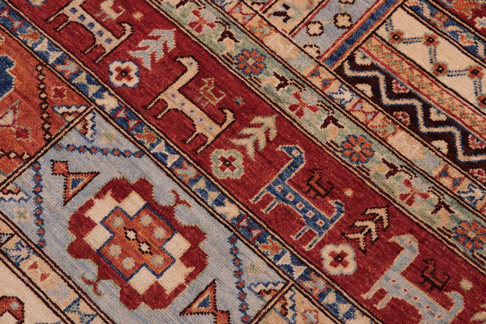handmade Geometric Kurjean Ivory Red Hand Knotted RECTANGLE 100% WOOL area rug 5x6