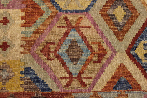 handmade Geometric Kilim Blue Tan Hand-Woven RECTANGLE 100% WOOL area rug 7 x 9