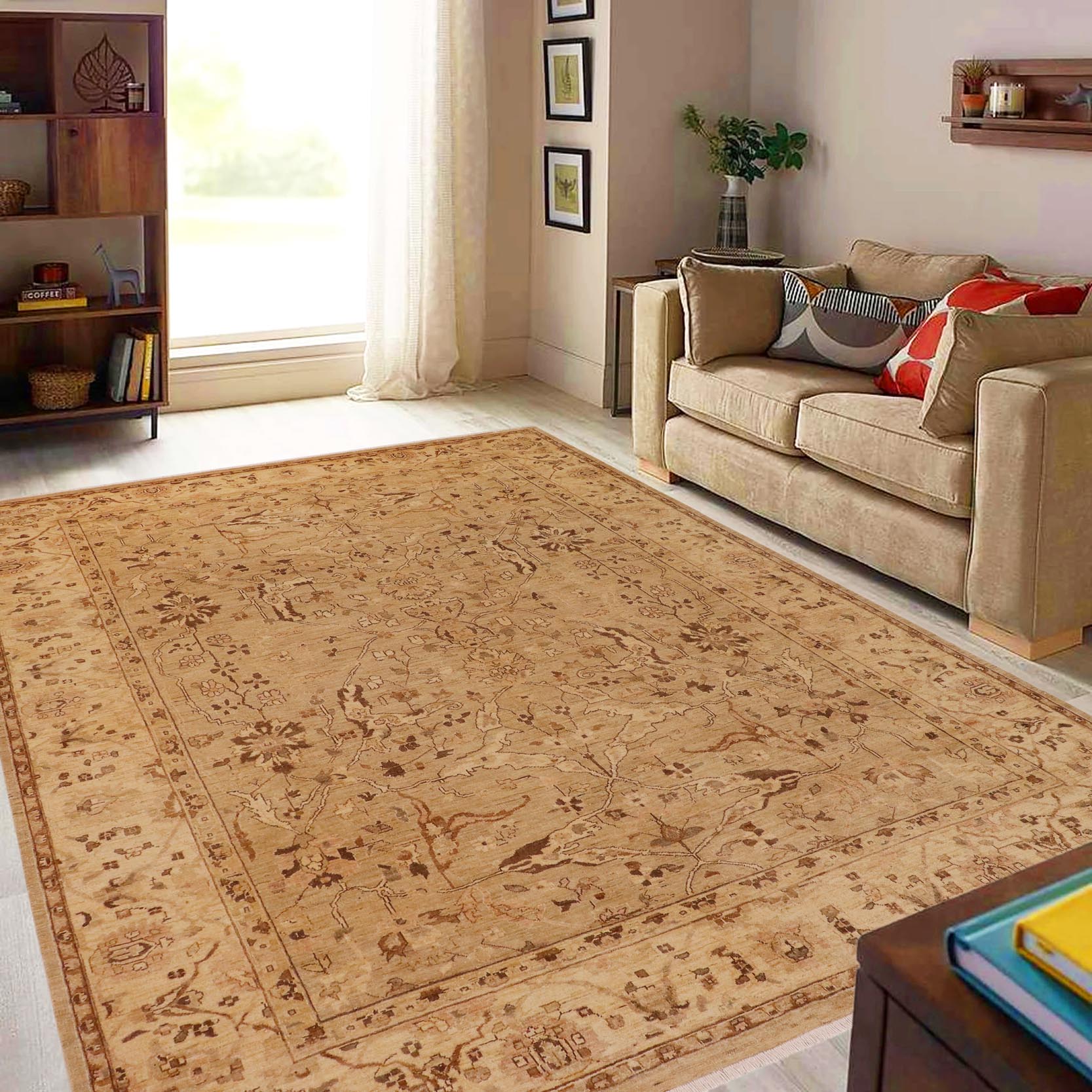 handmade Traditional Kafkaz Taupe Beige Hand Knotted RECTANGLE 100% WOOL area rug 9x12