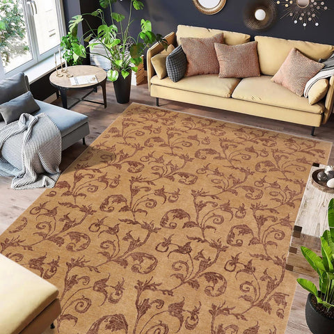 handmade Modern Kafkaz Tan Brown Hand Knotted RECTANGLE 100% WOOL area rug 9' x 13'