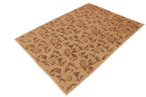 handmade Modern Kafkaz Tan Brown Hand Knotted RECTANGLE 100% WOOL area rug 9' x 13'