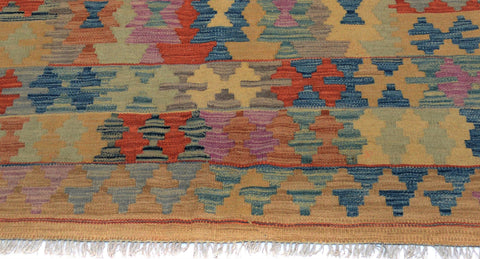 handmade Geometric Kilim Tan Blue Hand-Woven RECTANGLE 100% WOOL area rug 5x6