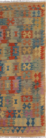 handmade Geometric Kilim Tan Blue Hand-Woven RECTANGLE 100% WOOL area rug 5x6