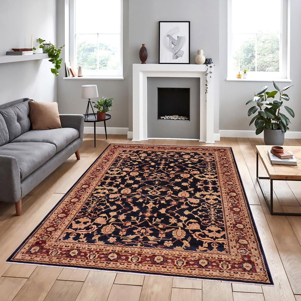 handmade Transitional Kafkaz Drk. Blue Brown Hand Knotted RECTANGLE 100% WOOL area rug 9' x 12'