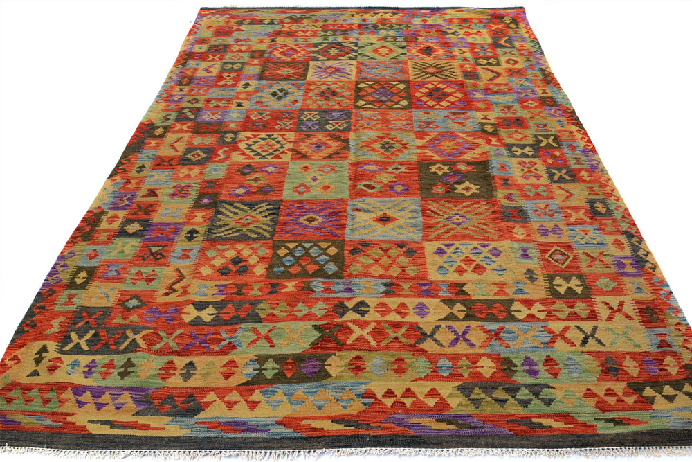 handmade Geometric Kilim Gray Rust Hand-Woven RECTANGLE 100% WOOL area rug 7 x 10