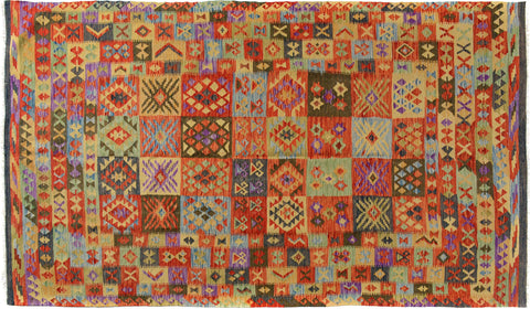 handmade Geometric Kilim Gray Rust Hand-Woven RECTANGLE 100% WOOL area rug 7 x 10