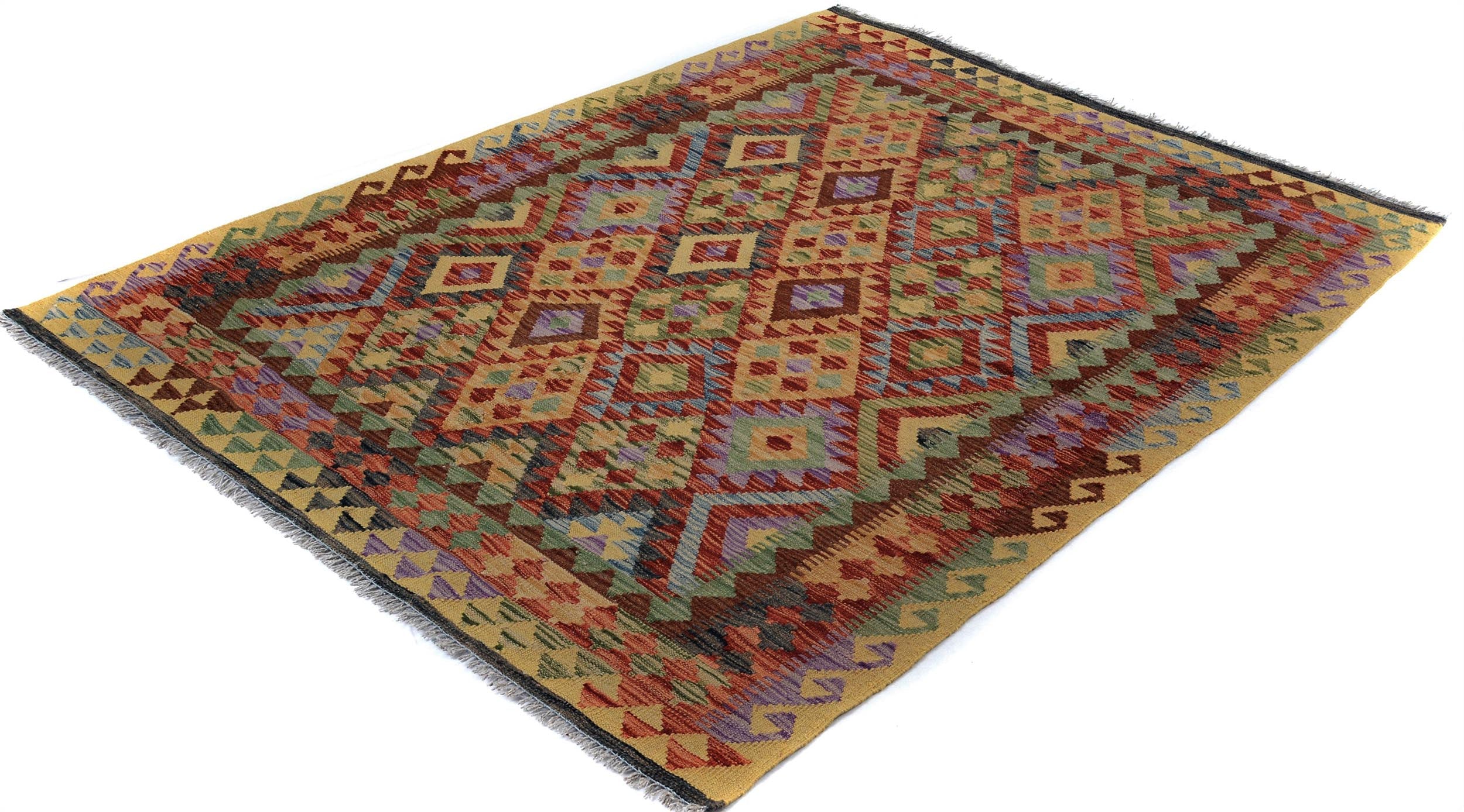 handmade Geometric Kilim Gold Red Hand-Woven RECTANGLE 100% WOOL area rug 5x6