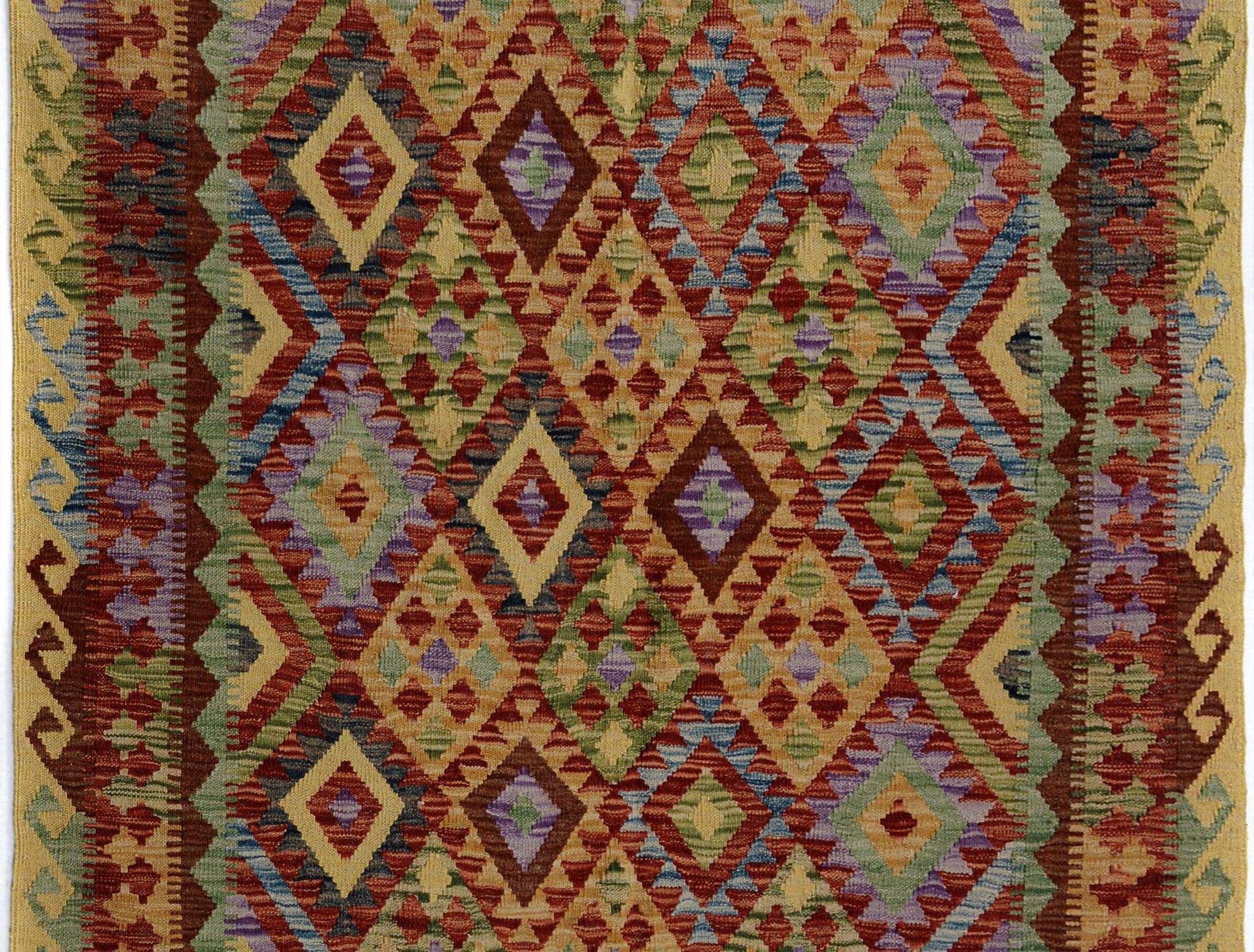 handmade Geometric Kilim Gold Red Hand-Woven RECTANGLE 100% WOOL area rug 5x6